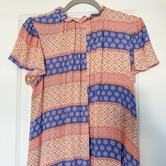 C’est La Vie Boho Stripe Mini Dress Ruffle Crew Neck Blue and Orange XL - Picture 5 of 7